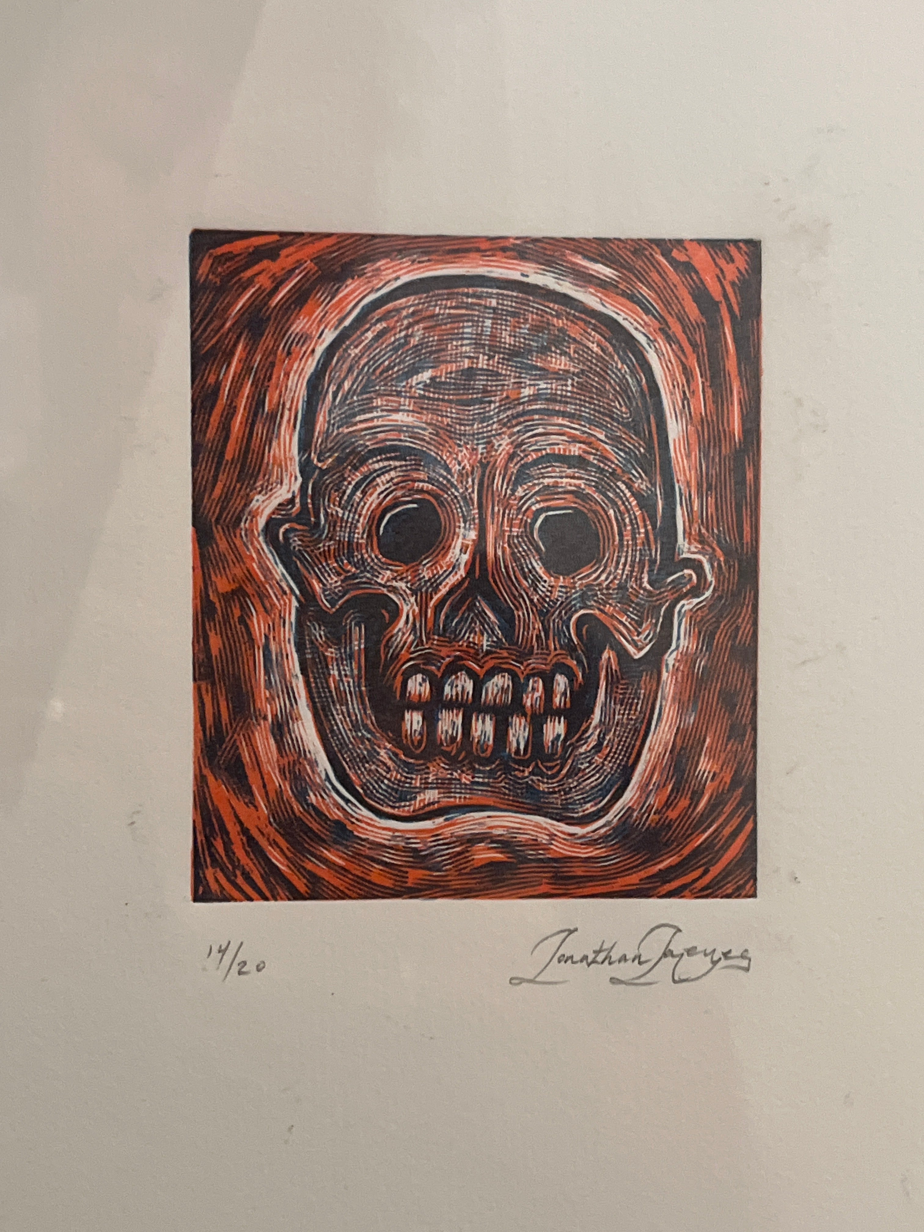 Calavera azul y rojo